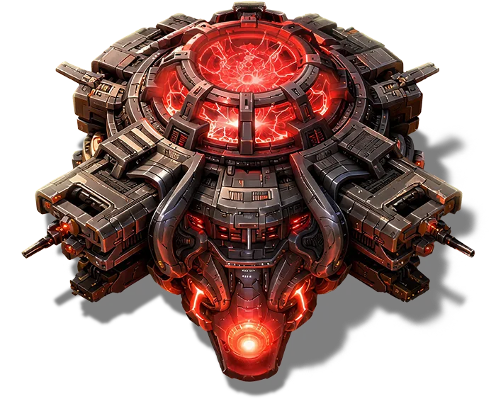 The Devourer: a huge armored machine with a glowing red core